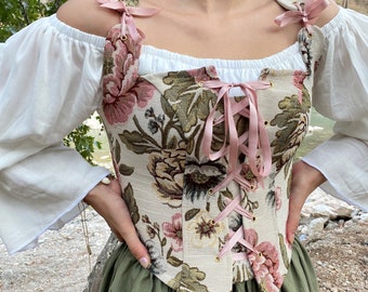 Renaissance Corset Bodice, Ren Fair Corset, Handmade Overbust/Underbust, Halloween Costume, Cosplay Medieval Corset, Paesant Bodice