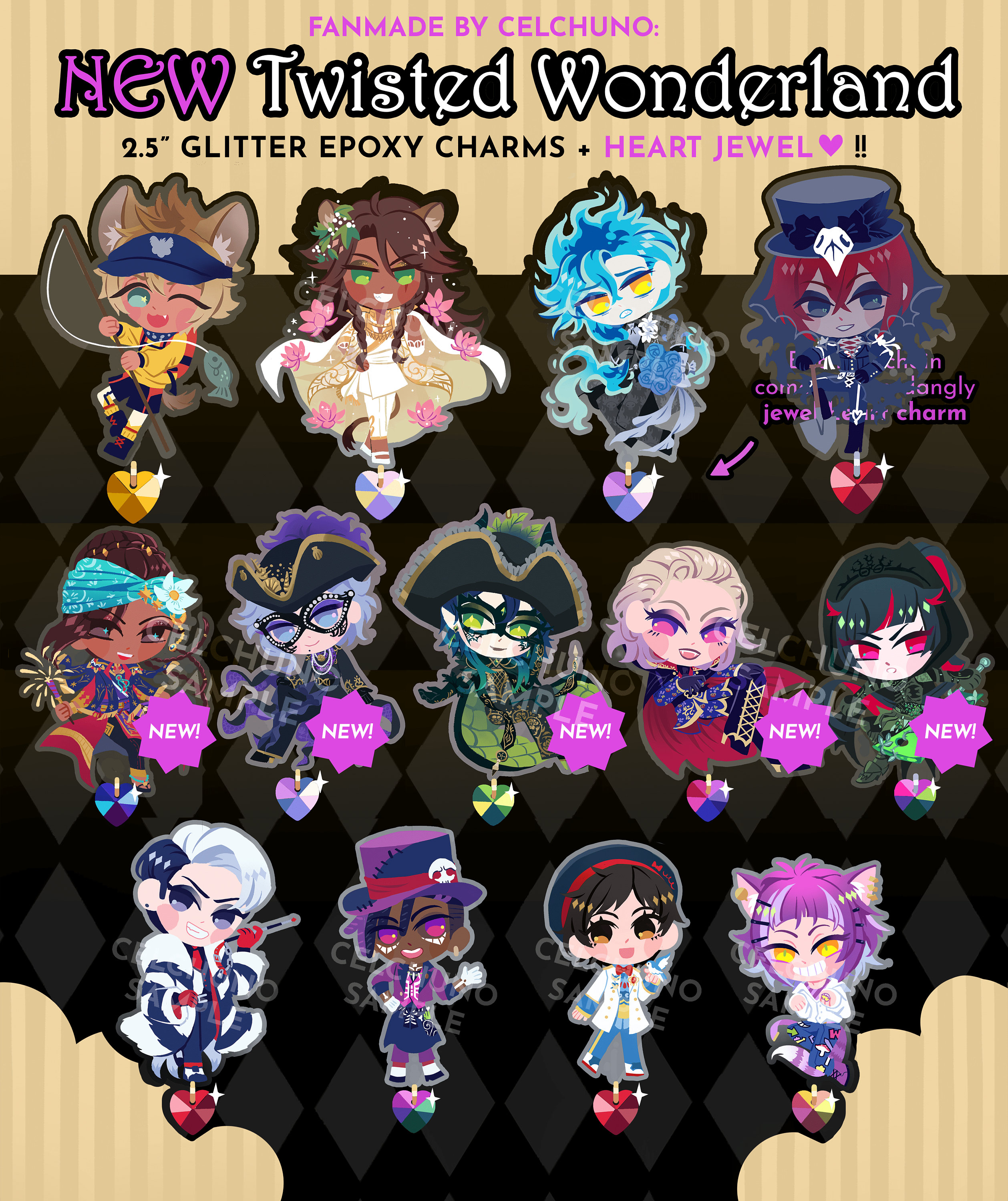 TWISTED WONDERLAND SSR Chenya Crewel Fairy Gala Halloween Heart Jewel  Glitter Epoxy Acrylic Charms Twst 