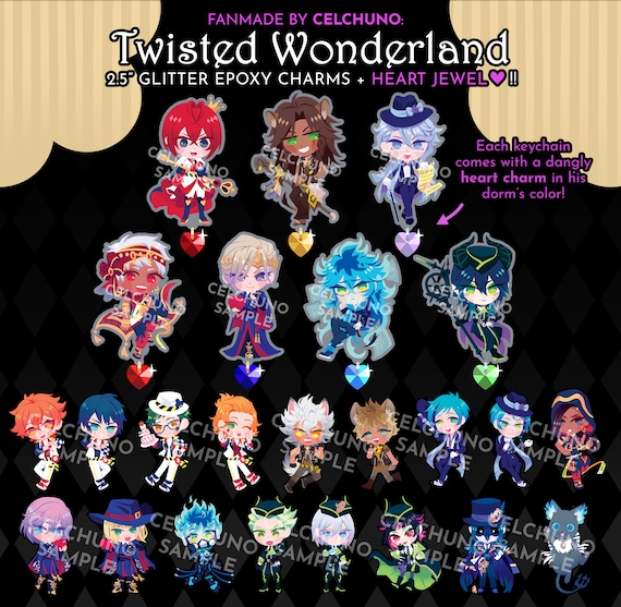 TWISTED WONDERLAND Heart Jewel Glitter Epoxy Acrylic Charms Twst