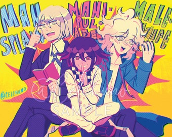 DANGANRONPA Kokichi Byakuya Komaeda Mansplain, Manipulate, Malewife Print Wall Art Anime Manga Gift Poster