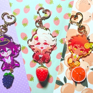 DANGANRONPA Aardbei Nagito Komaeda Sinaasappel Hinata Druif Ouma Fruit Acryl Glitter Epoxy Charm Cadeau Danganronpa