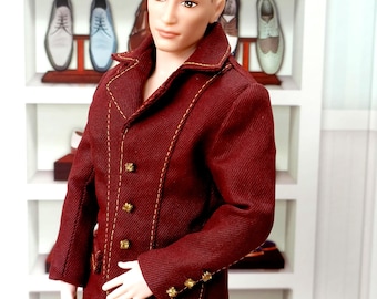 BURGUNDY 2-piece suit (jacket and trousers) for 11.5inch male fashion doll