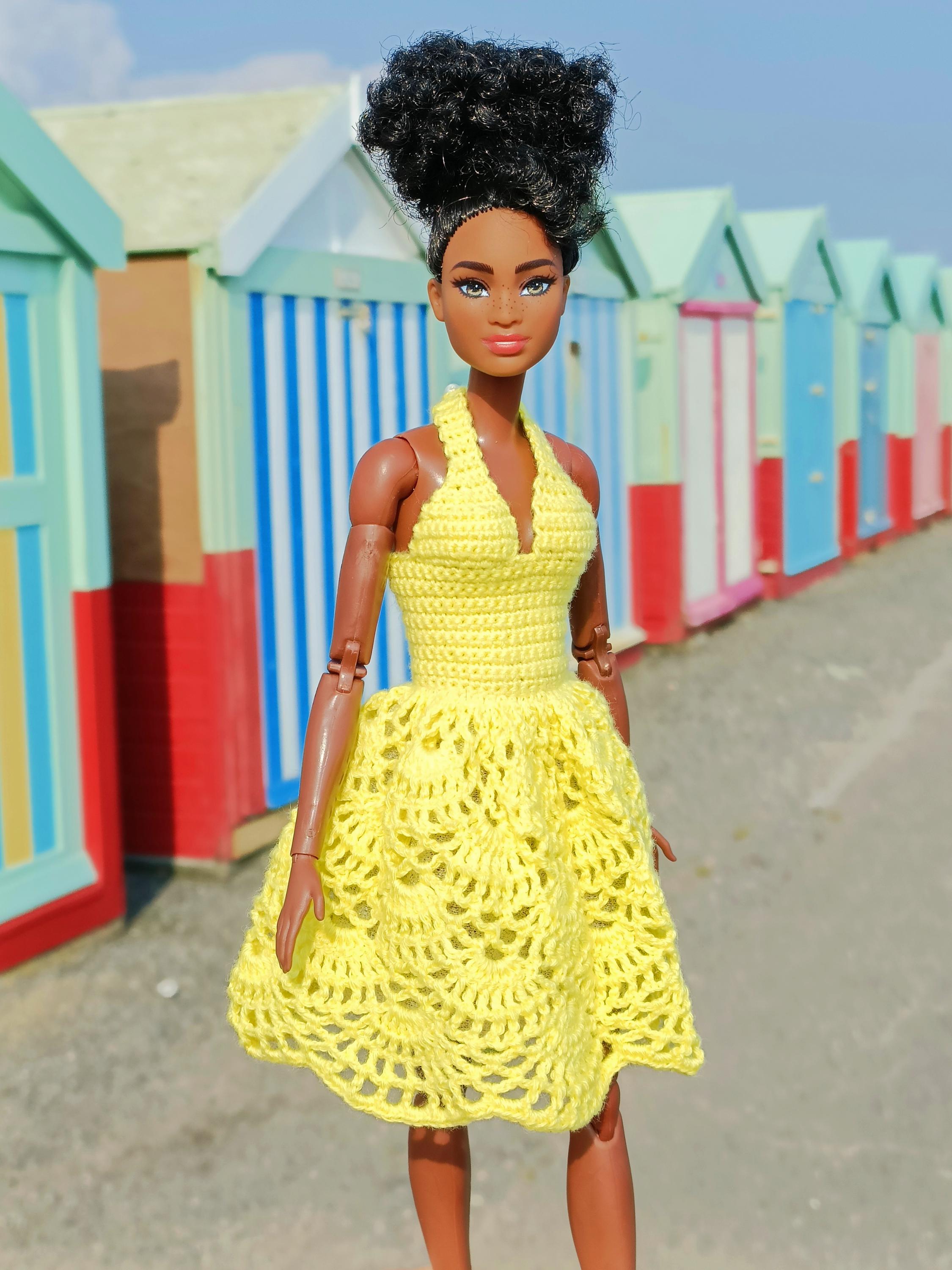 EVER-PRETTY yellow halter neck cocktail dress for 1:6 scale 12in/30cm fashion doll