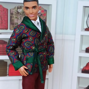 PAISLEY WINE 2-piece suit (smoking jacket and trousers) for 11.5inch male fashion doll
