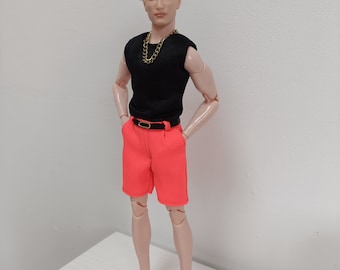 JUST CHILLING sleeveless collarless shirt and trouser set for 12in Ken-style male fashion doll