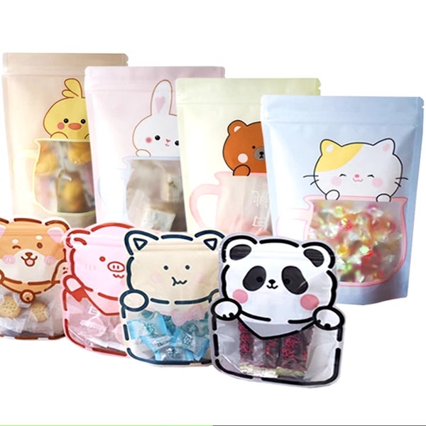 Cute Plastic Resealable Stand-Up Barrier Pouch/Gusset Bag - Set of 10