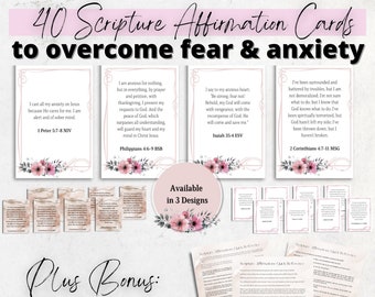 40 Christian Affirmations to Overcome ANXIETY & FEAR, Daily Affirmation Cards, Scripture Cards, Prayer Cards, Printable Affirmation Cards