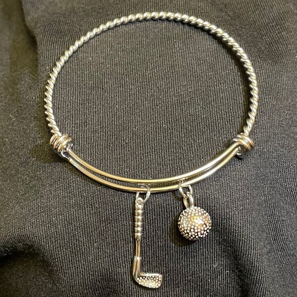 Golf Ball and Club adjustable Stainless Steel Bangle