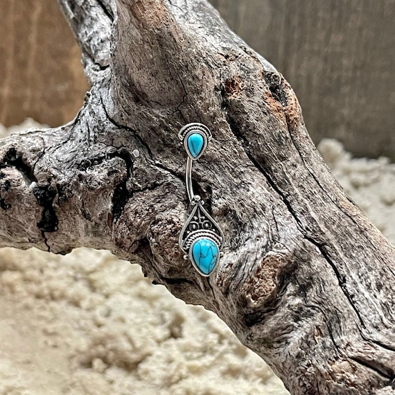 316 Surgical Steel Clear Gem Belly Ring with Blue Gem Vintage Filigree Dangle 316 Surgical Steel Clear Gem Belly Ring with Blue Gem Vintage Filigree Dangle