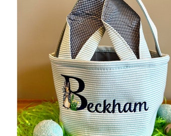 Personalized Easter Basket, Monogrammed Easter Basket, SeerSucker Basket,Easter Egg Basket, Embroidered Basket,
