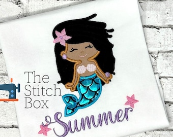 African American Mermaid Birthday Shirt: Embroidered Cotton