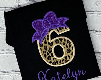 Girls 6th Birthday Shirt: Cheetah Print Outfit, Embroidered