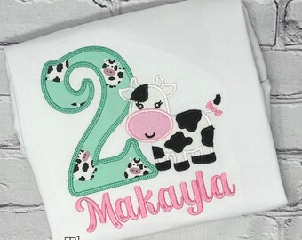 Girls 2nd Birthday Shirt, Personalized Cow Birthday Shirt, Cow Themed Birthday Shirt, Birthdays 1-9 Birthday Shirt