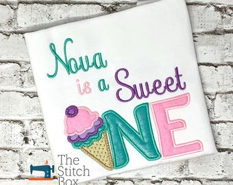 Sweet One Birthday Shirt: Embroidered Ice Cream First Birthday Outfit