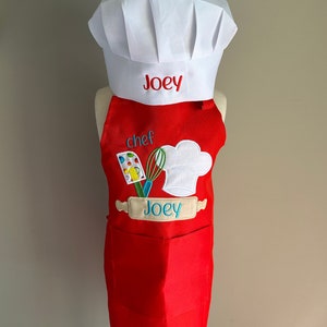 Kids Personalized Gift Apron and Chef Hat, Lightweight Baking Apron, Paint Apron, Art Apron, Embroidered Apron, Personalized Kids Chef Hat