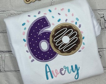 Girls Donut Birthday Shirt, Sprinkles Birthday Shirt, 6th Birthday Donut Shirt, Personalized Donut Theme Tee