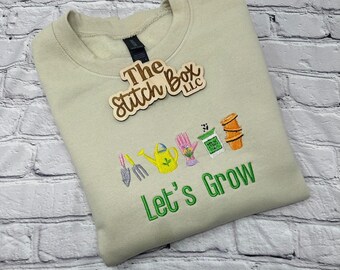 Embroidered Gardener Sweatshirt: Let's Grow Garden - Unisex Cotton Blend