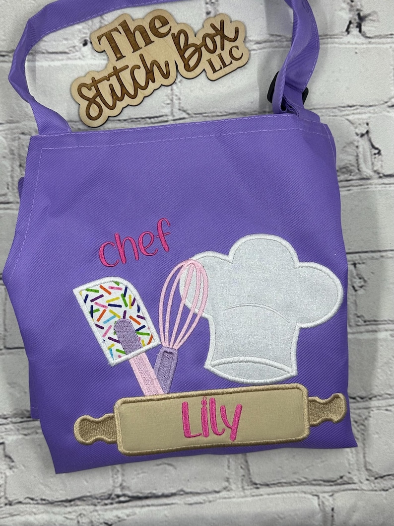 Personalized Kids Embroidered Apron, Lightweight Baking Apron, Cooking Apron, Kid Chef Apron, Toddler Apron with Name immagine 3
