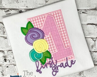 Girls First Grade Shirt: Embroidered Back to School Outfit