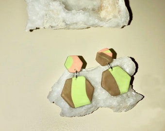 Double hexagons - small // Polymer clay earrings