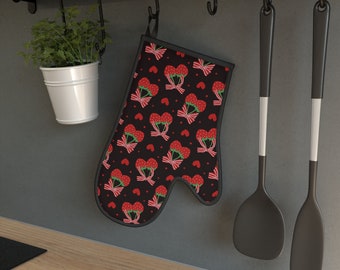 Strawberry Black Hearts Pot Holder, Kitchen Chef Accessories, Hostess Gift, Idea For Mom, Kitchen Decor