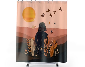 Sunset Sky Shower Curtain, Boho Bathroom Decor, Watercolor Sunset View, Colorful Shower Curtain, Nature Inspired