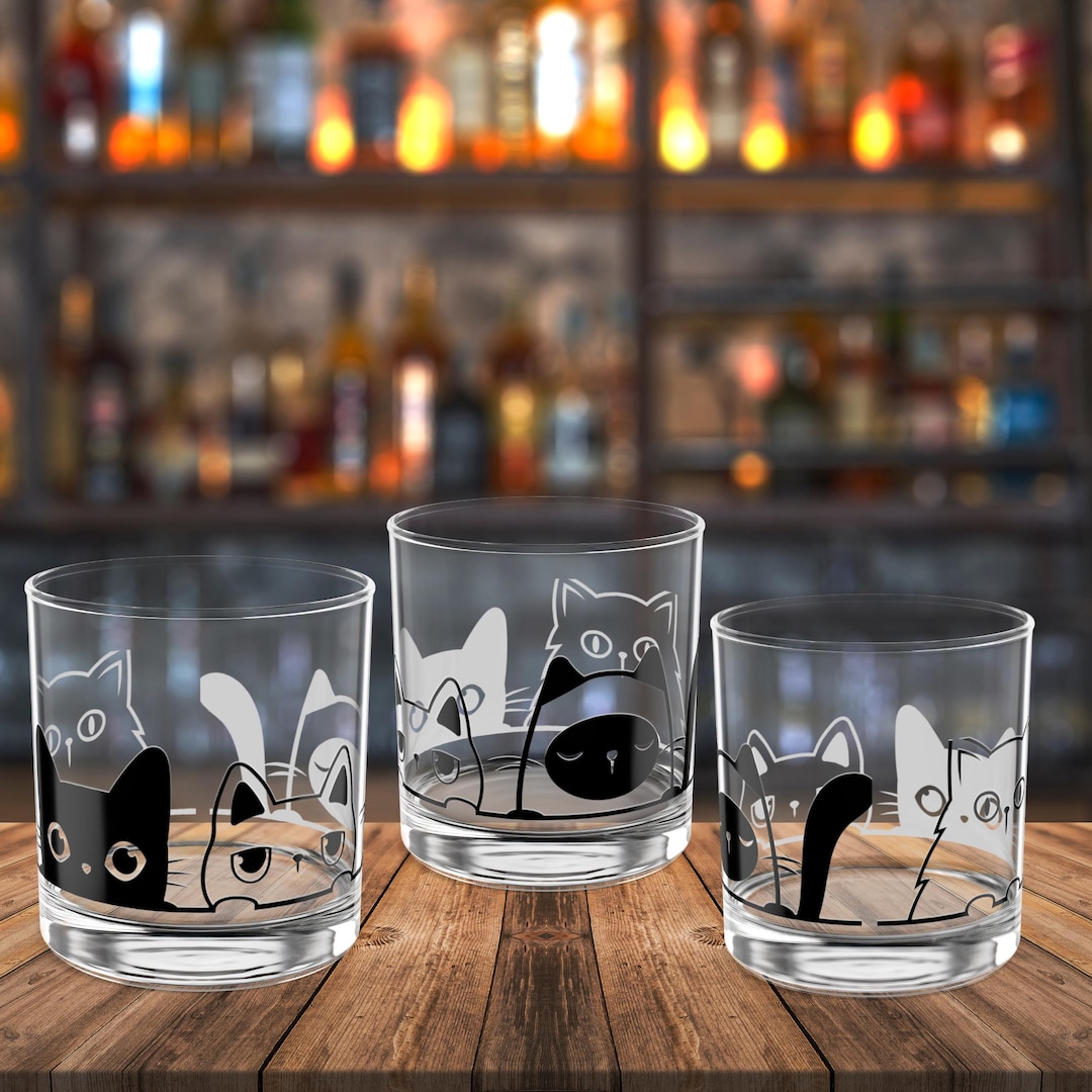 Cats Whiskey Glass, Cat Drinking Glasses for Cat Lover Holiday Gifts ...
