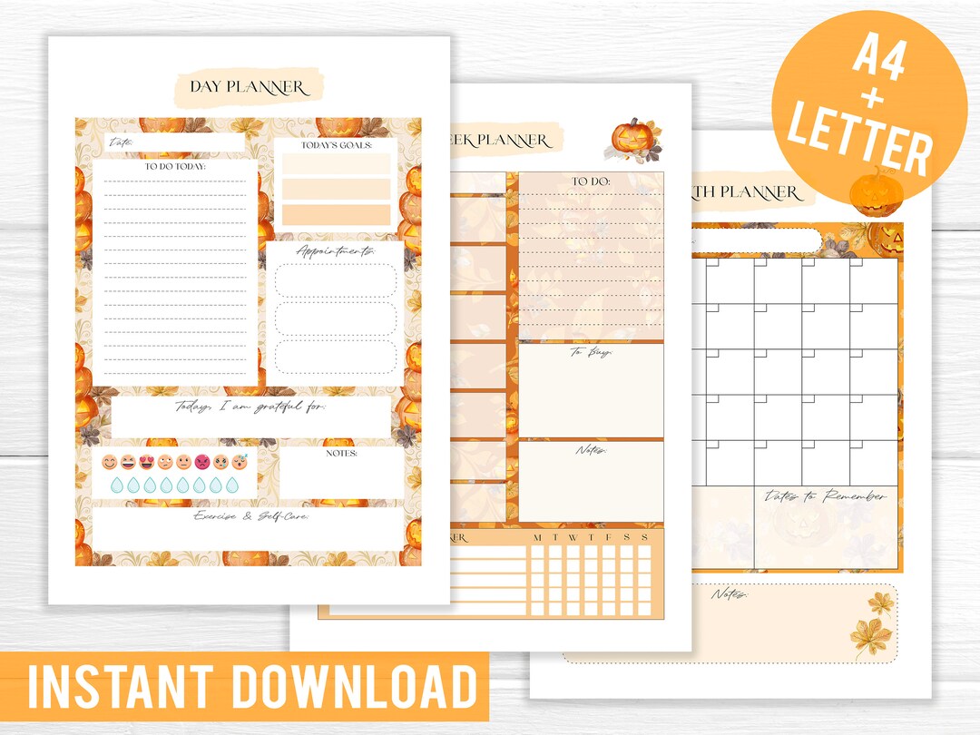 Printable Halloween Theme Daily Weekly Monthly Planner Sheets Download ...