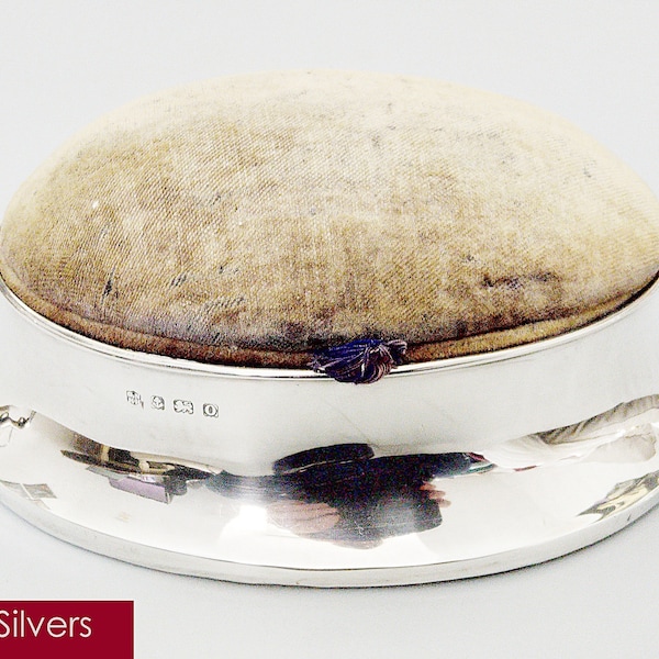 Large antique silver pin cushion / jewellery box, Nathan & Hayes, B'ham 1913