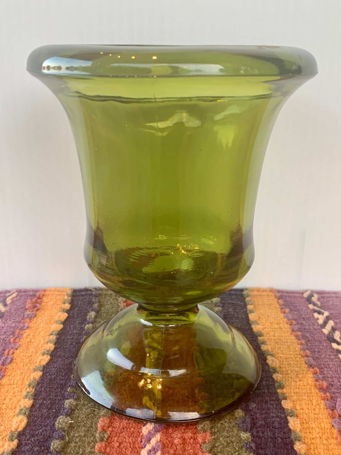 Vintage Green Depression Glass Vase Etsy