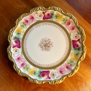Antique Limoges B&H France Scalloped Gilt Trimmed Roses Plate - Cottagecore Kitchen