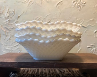 Vintage Milk Glass Square Bowls (Set of 4) by Hazel Atlas