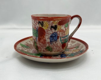 Vintage Geisha Girl Demitasse Teacup and Saucer - Made in Japan