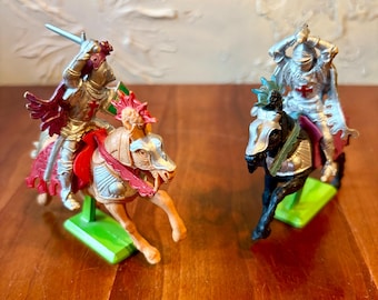 Vintage Britains DeeTail Medeival Mounted Knights and Horses - Pair of 2