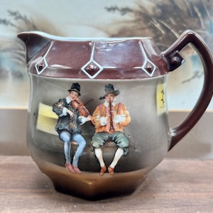 Bavarian Creamer with Peasant Musicians 1920s Royal Bayreuth Deponiert image 1