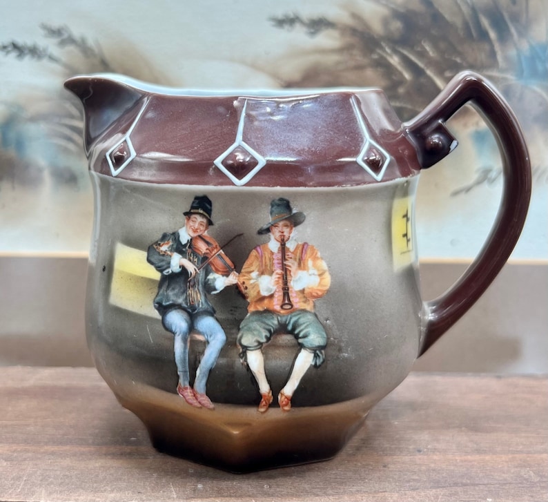 Bavarian Creamer with Peasant Musicians 1920s Royal Bayreuth Deponiert image 1