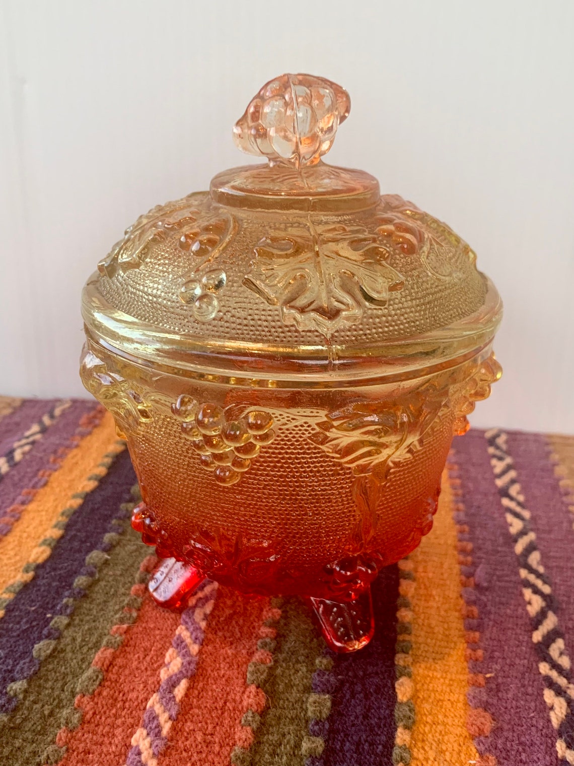 Vintage Amberina Carnival Glass Candy Dish Etsy