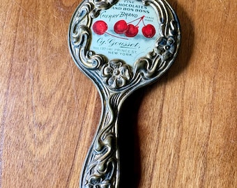 Antique Art Nouveau Pocket Mirror Advertising “Cherry Brand” Chocolates