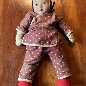 Antique Chinese Cloth Doll: Paper Mache Head, Folk Art