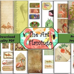 Flamingo Junk Journal Digital Download Set for Journaling and Other Crafting