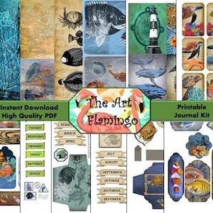 Vintage Nauatical, Seashore and Ocean pictures and ephemera Digital Download Set for Journaling and Other Crafting
