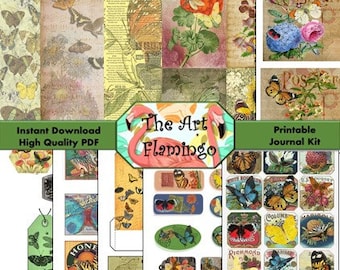 Butterfly ephemera Junk Journal Digital Download Set for Journaling and Other Crafting