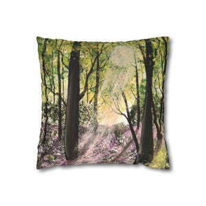 Nature-Inspired Forest or Pink Tree, Square Pillowcase, Cozy Home Decor, Throw Pillow, Botanical Pillow, Living Room Accent