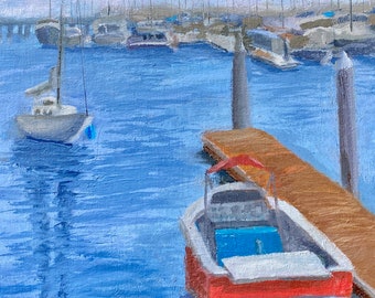 Original California plein air oil painting, santa barbara harbor art,  impressionist painting, boats in harbor, 8" x 10", Kellie Stoelting