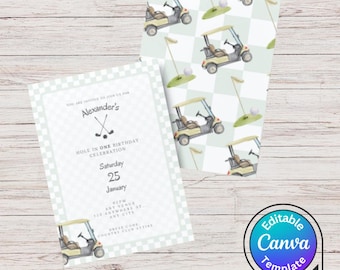 Bearbeitbare Hole-in-One-Einladungsvorlage zum ersten Geburtstag - Canva Download