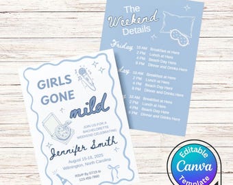 Girls Gone Mild Bachelorette Reiseplan Vorlage | Druckbare Bachelorette Einladung | Canva Vorlage