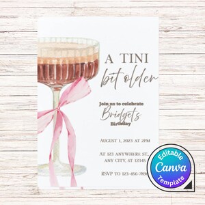 Invitation d'anniversaire plus âgée de Tini Bit | Téléchargement canevas | Téléchargement instantané | Invitation de fête d'anniversaire Martini | Martini expresso