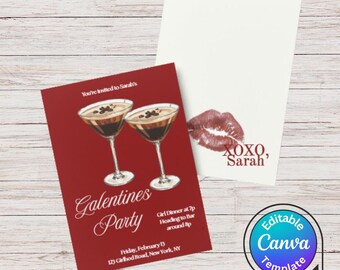 Galentine's Day Espresso Martini Party Einladung | Bearbeitbare Canva Vorlage | Mädels nacht Valentine Party