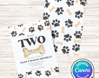Bearbeitbare Bad TWO the Bone Einladungsvorlage zum zweiten Geburtstag - Canva Download
