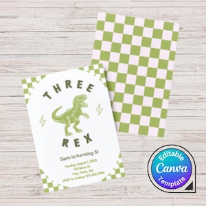 Modèle d'invitation pour le troisième anniversaire d'un dinosaure trois rex - Téléchargement sur toile